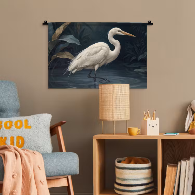 Reiger - Water - Natuur - Modern - Wit Wandkleed katoen klein -wsfeer4_kind