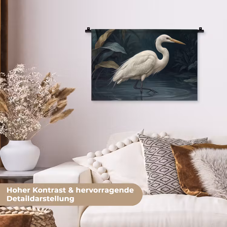 Reiger - Water - Natuur - Modern - Wit Wandkleed katoen klein -tsfeer1_DE