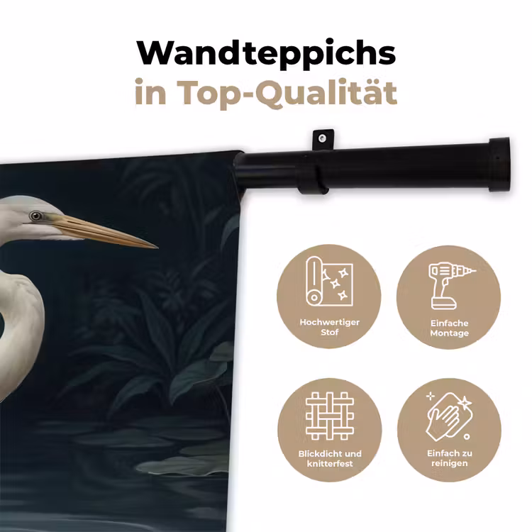 Reiger - Water - Natuur - Modern - Wit Wandkleed katoen klein -tsfeer2_DE