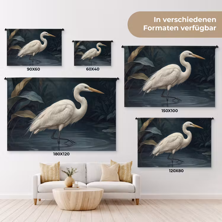 Reiger - Water - Natuur - Modern - Wit Wandkleed katoen klein -tsfeer8_DE