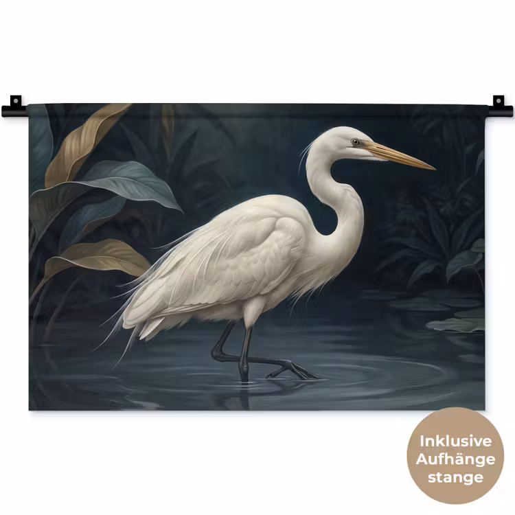 Reiger - Water - Natuur - Modern - Wit Wandkleed katoen klein -t3d_DE