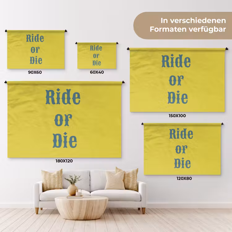 Ride or die - Geel - Blauw Wandkleed katoen klein -tsfeer8_DE