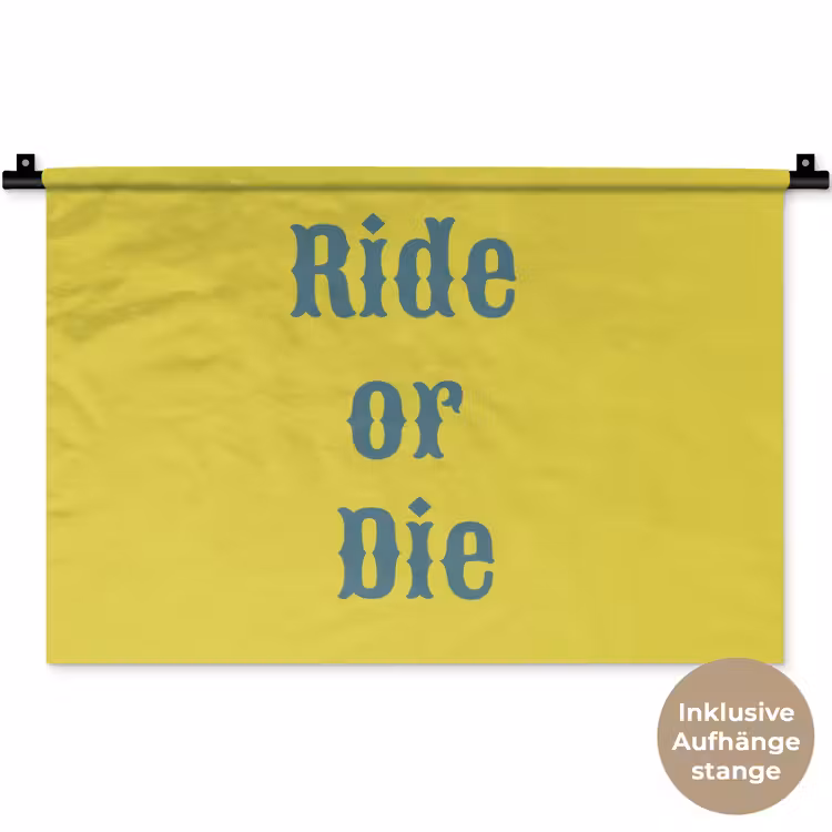 Ride or die - Geel - Blauw Wandkleed katoen klein -t3d_DE