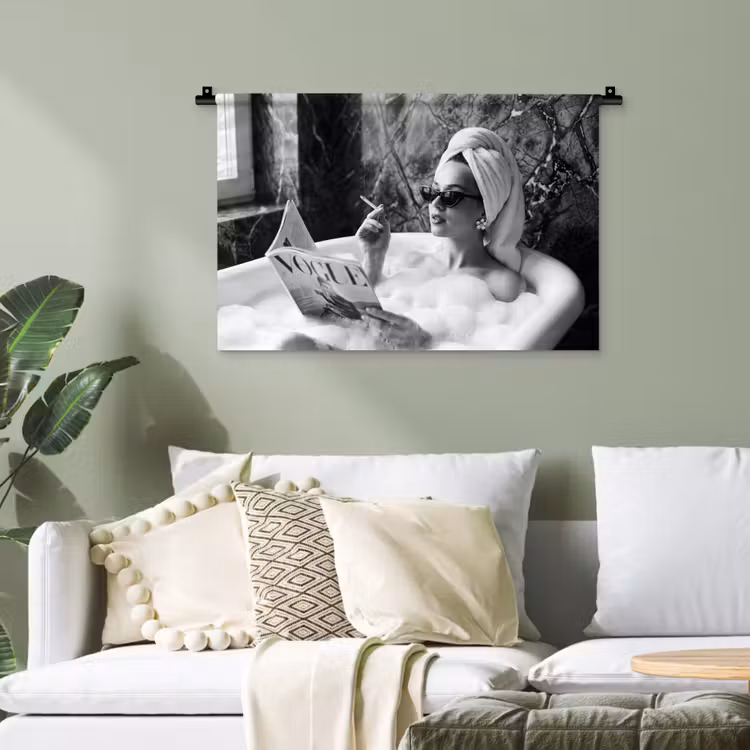 Relaxt - Bad - Zwart - Wit Wandkleed katoen klein -sfeer7