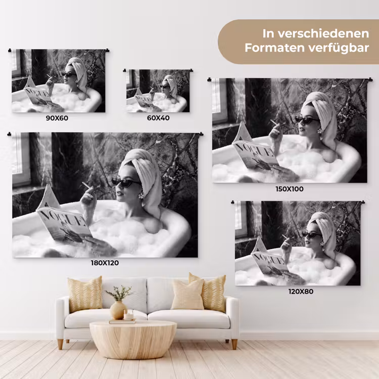 Relaxt - Bad - Zwart - Wit Wandkleed katoen klein -tsfeer8_DE