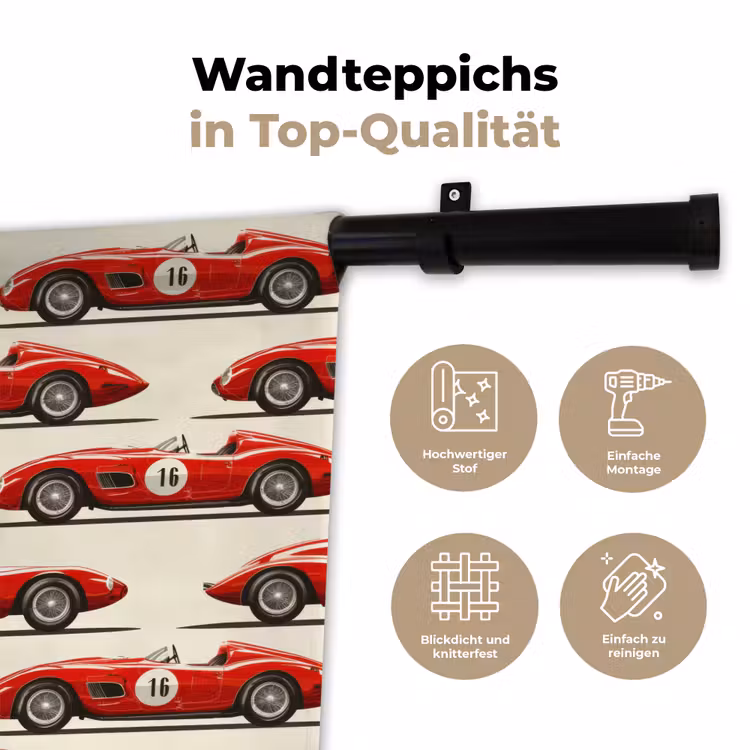 Raceauto - Retro - Rood Wandkleed katoen klein 269 -tsfeer2_DE