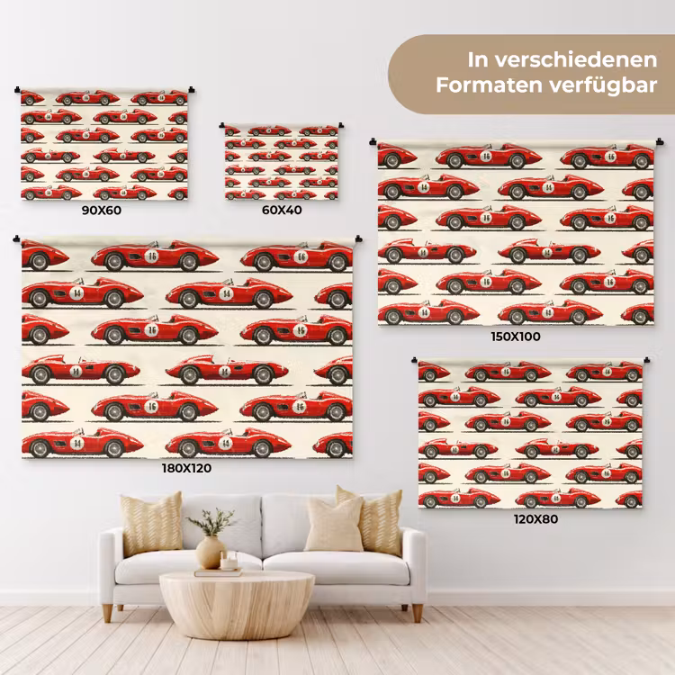 Raceauto - Retro - Rood Wandkleed katoen klein 269 -tsfeer8_DE