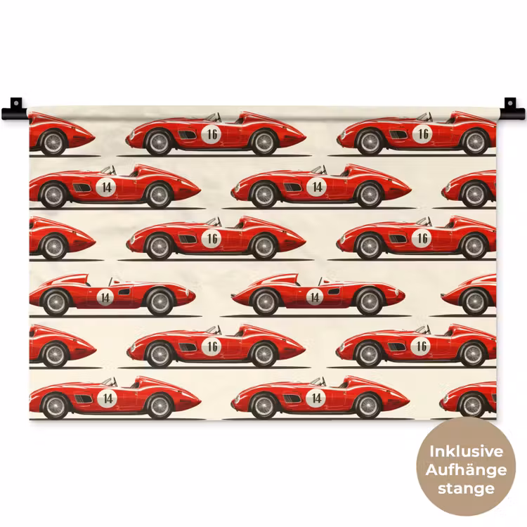 Raceauto - Retro - Rood Wandkleed katoen klein 269 -t3d_DE