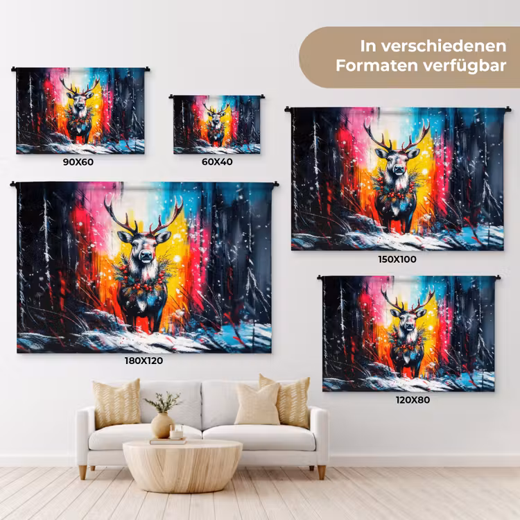 Rendier - Gewei - Krans - Kleurrijk Wandkleed katoen klein -tsfeer8_DE