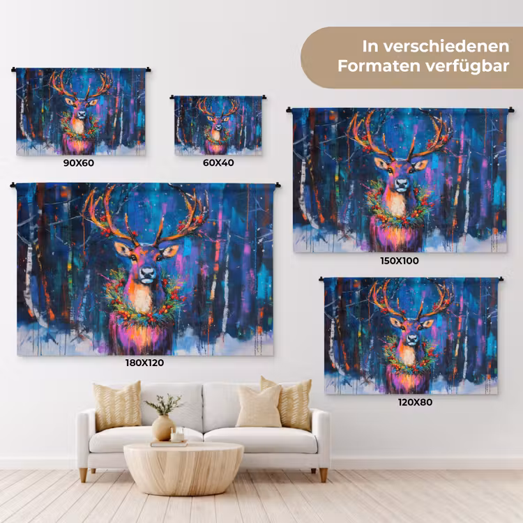 Rendier - Krans - Sprookjesachtig - Blauw Wandkleed katoen klein -tsfeer8_DE