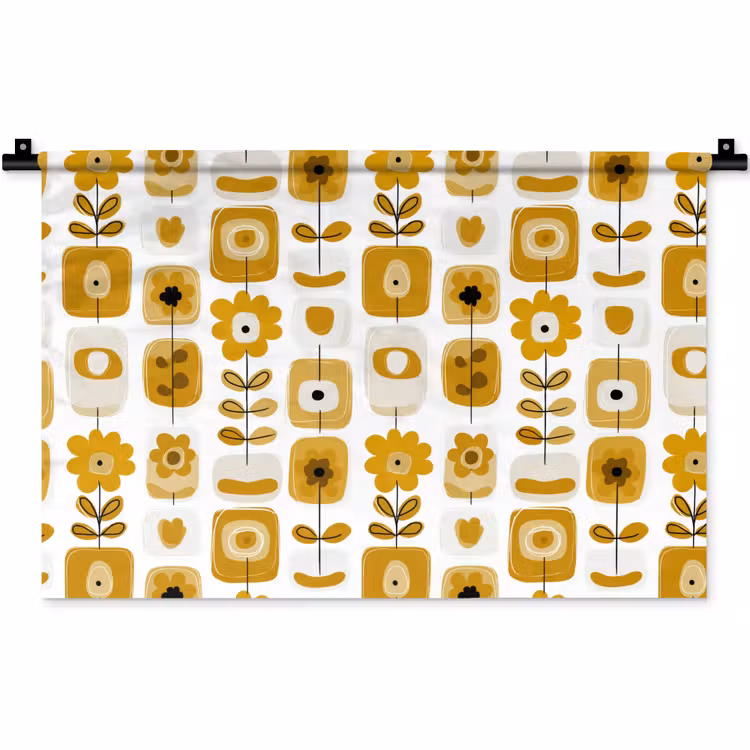 Retro - Abstract - Bloemen - Okergeel Wandkleed katoen klein 269 -zz3d