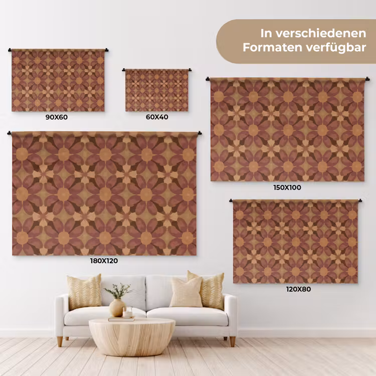 Retro - Bloemen - Bruin Wandkleed katoen klein 269 -tsfeer8_DE