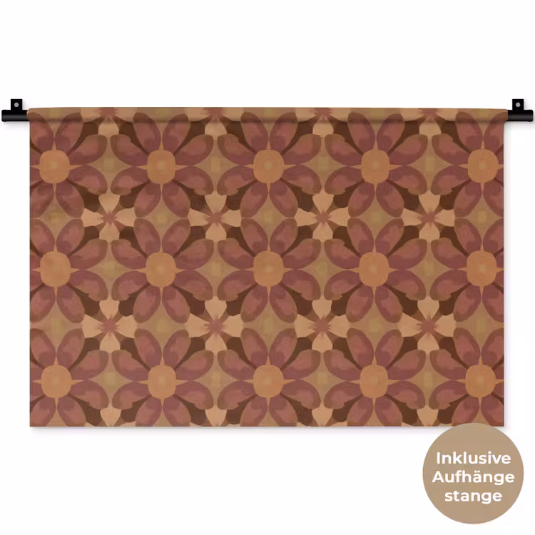 Retro - Bloemen - Bruin Wandkleed katoen klein 269 -t3d_DE