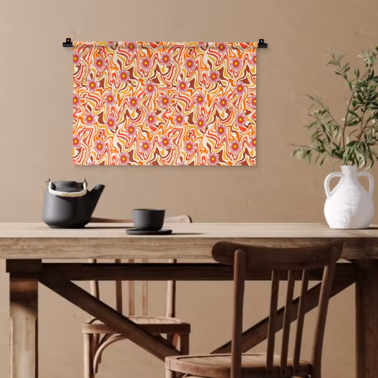 Retro - Bloemen - Patroon Wandkleed katoen klein 269 -sfeer6