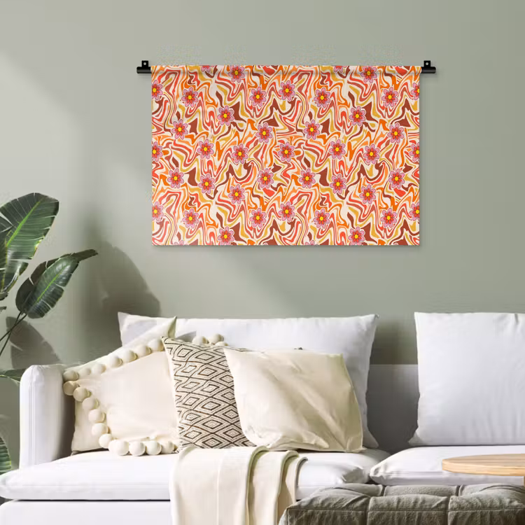 Retro - Bloemen - Patroon Wandkleed katoen klein 269 -sfeer7