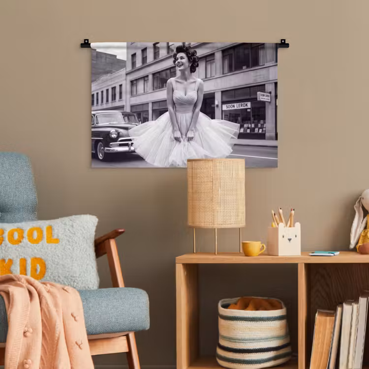 Retro - Vrouw - Zwart - Wit Wandkleed katoen klein -wsfeer4_kind