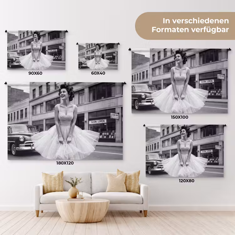 Retro - Vrouw - Zwart - Wit Wandkleed katoen klein -tsfeer8_DE