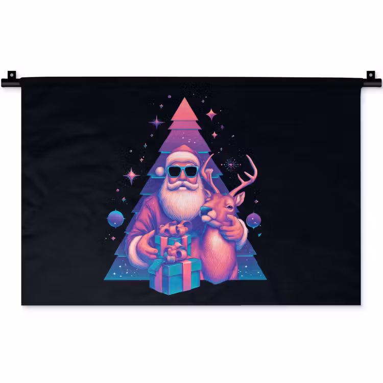 Retro - Kerstman - Rendieren - Kerstboom Wandkleed katoen klein -zz3d
