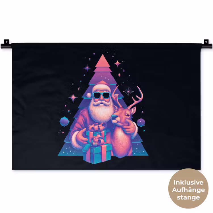 Retro - Kerstman - Rendieren - Kerstboom Wandkleed katoen klein -t3d_DE