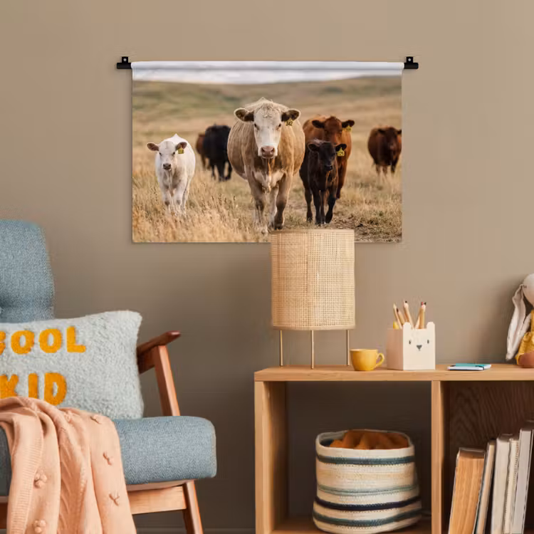 Runderen - Kudde - Landschap - Weide - Rustig Wandkleed katoen klein -wsfeer4_kind