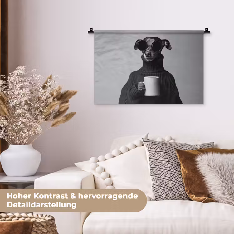 Coltrui - Hond - Bril - Mok Wandkleed katoen klein -tsfeer1_DE