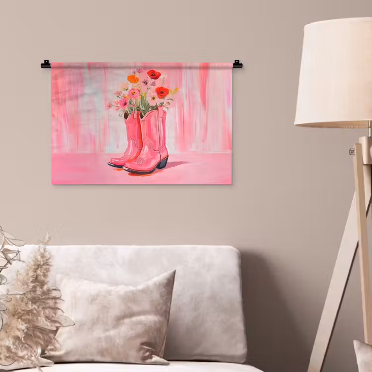 Roze - Bloemen - Cowboy Wandkleed katoen klein -sfeer4