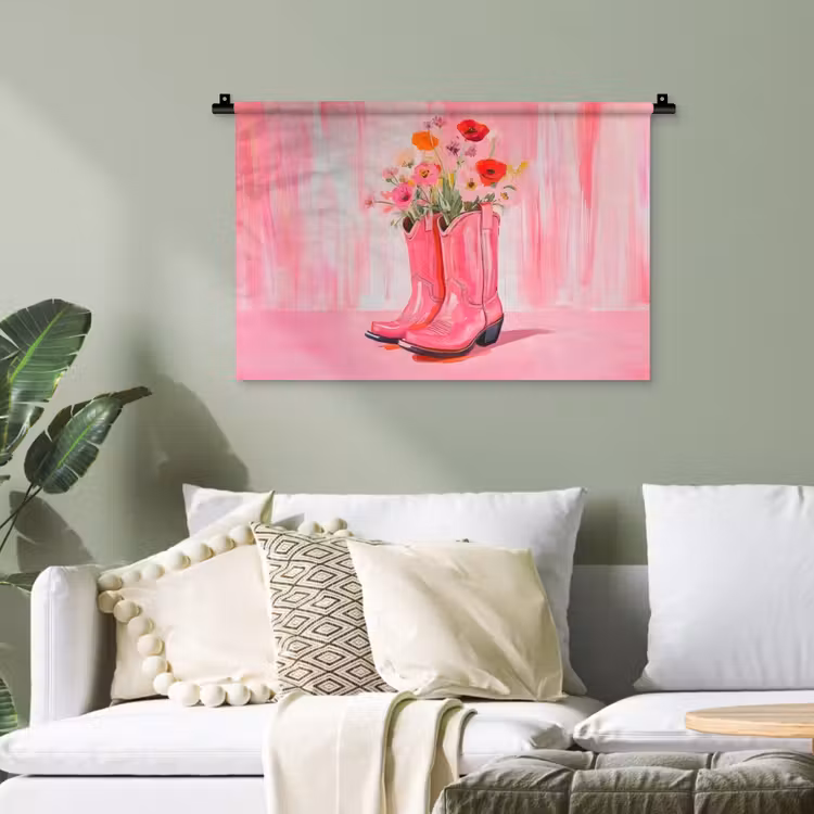Roze - Bloemen - Cowboy Wandkleed katoen klein -sfeer7