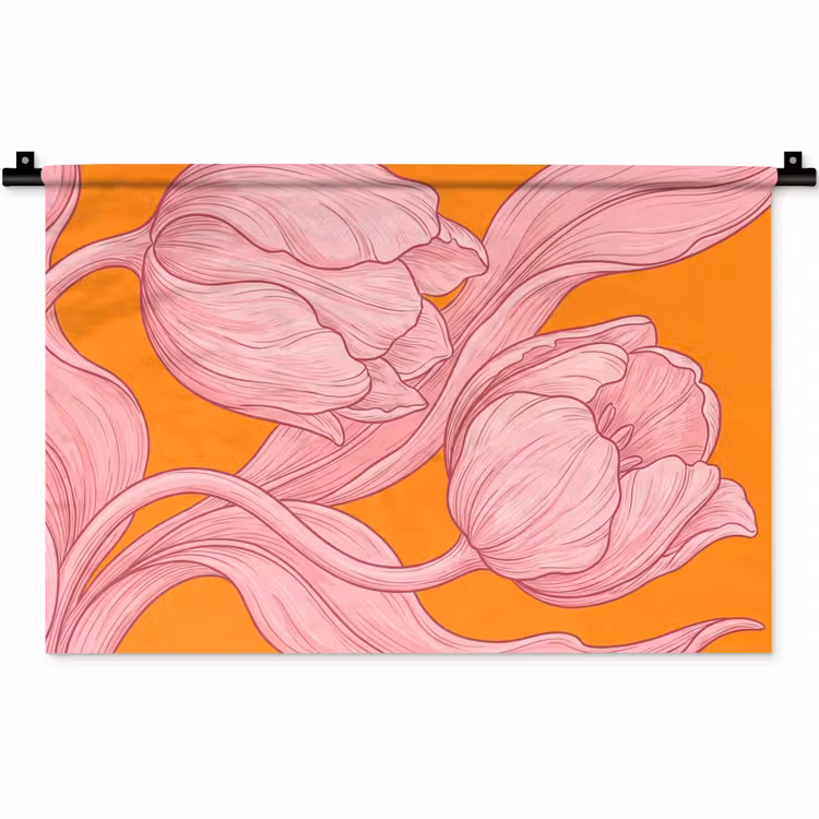 Wandteppich - Rosa Blumen – Modern - Roze bloemen - Modern Wandkleed katoen klein