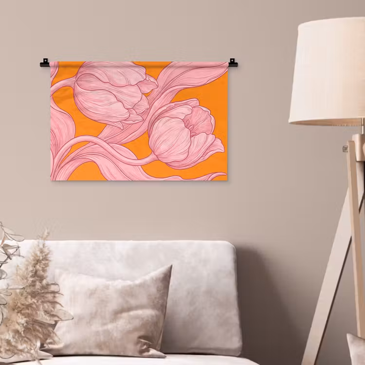 Wandteppich - Rosa Blumen – Modern - Roze bloemen - Modern Wandkleed katoen klein