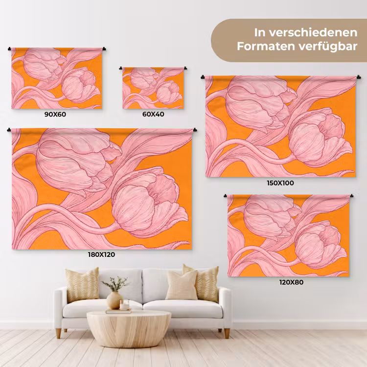 Wandteppich - Rosa Blumen – Modern - Roze bloemen - Modern Wandkleed katoen klein