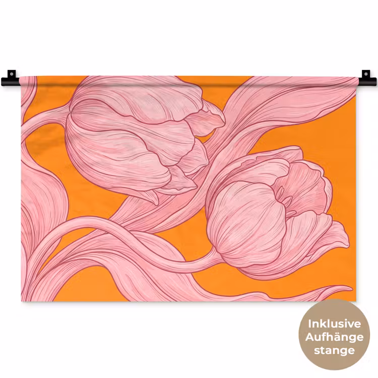 Wandteppich - Rosa Blumen – Modern - Roze bloemen - Modern Wandkleed katoen klein