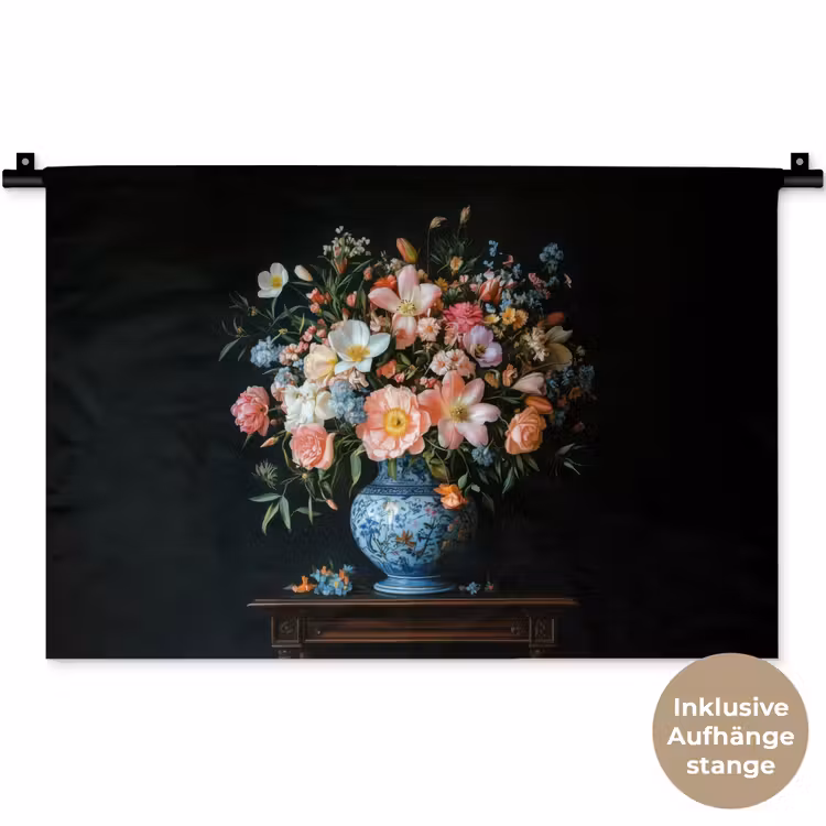 Roze - Bloemen - Vaas - Kleuren Wandkleed katoen klein -t3d_DE