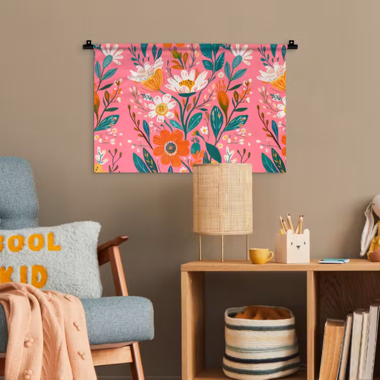 Roze - Bloemen - Wit - Oranje Wandkleed katoen klein -wsfeer4_kind