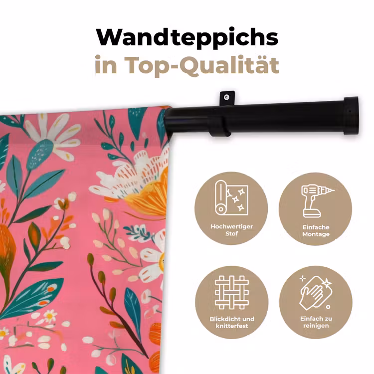 Roze - Bloemen - Wit - Oranje Wandkleed katoen klein -tsfeer2_DE