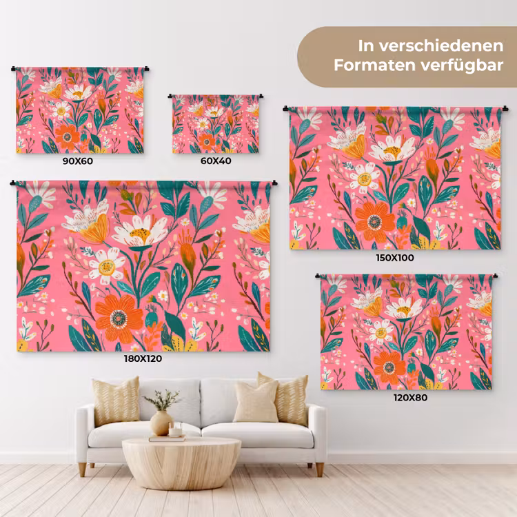 Roze - Bloemen - Wit - Oranje Wandkleed katoen klein -tsfeer8_DE
