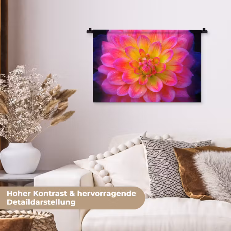 Roze - Dahlia - Kleurrijk Wandkleed katoen klein -tsfeer1_DE