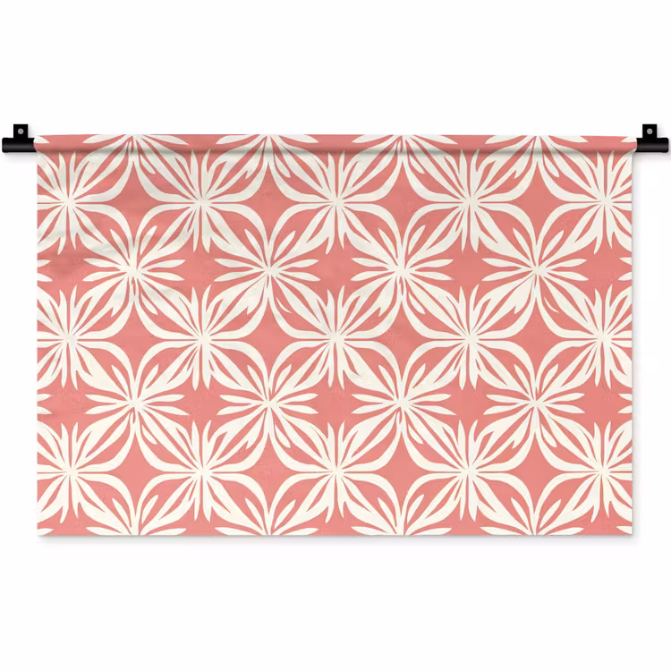 Roze - Bloemenmotief - Wit - Modern Wandkleed katoen klein 269 -zz3d