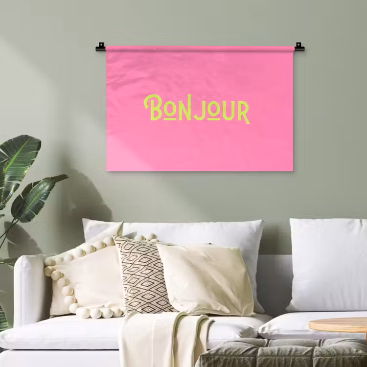 Roze - Groene Bonjour - art-deco Wandkleed katoen klein -sfeer7