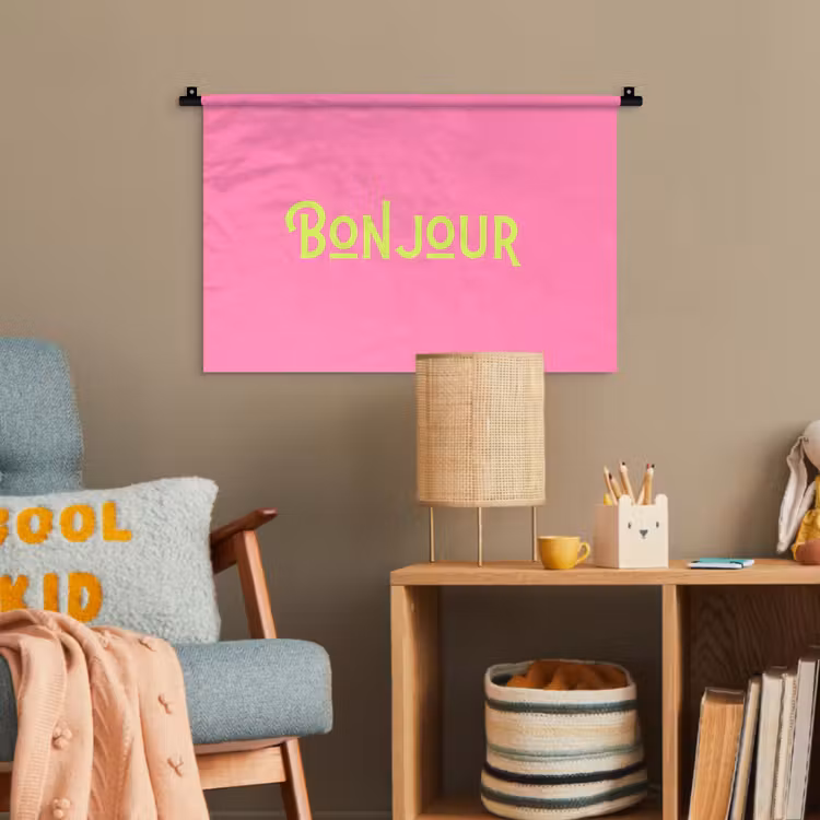 Roze - Groene Bonjour - art-deco Wandkleed katoen klein -wsfeer4_kind