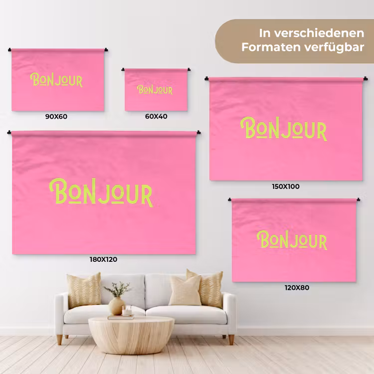 Roze - Groene Bonjour - art-deco Wandkleed katoen klein -tsfeer8_DE