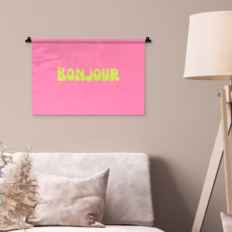 Roze - Groene bonjour - Organisch Wandkleed katoen klein -sfeer4
