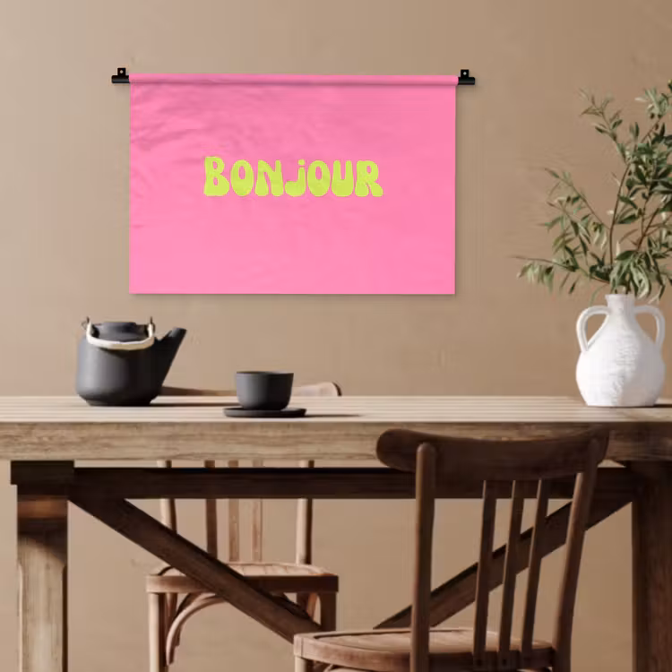 Roze - Groene bonjour - Organisch Wandkleed katoen klein -sfeer6