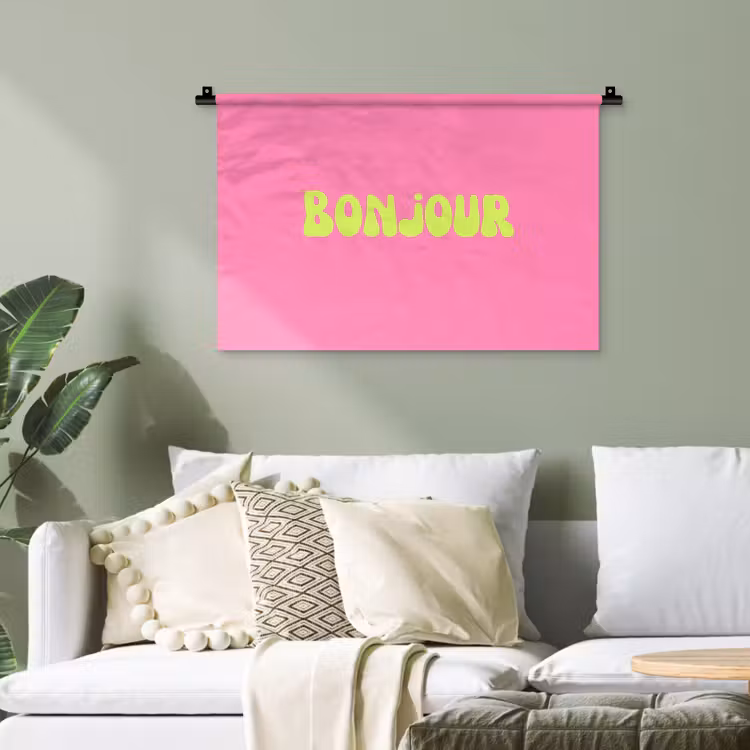 Roze - Groene bonjour - Organisch Wandkleed katoen klein -sfeer7