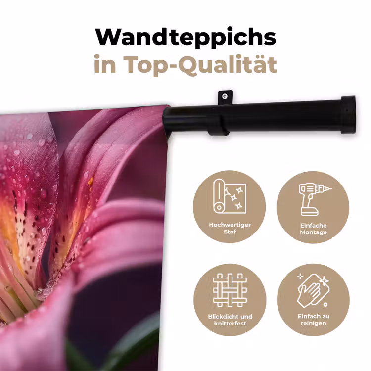 Roze - lelie - Dauwdruppels Wandkleed katoen klein -tsfeer2_DE