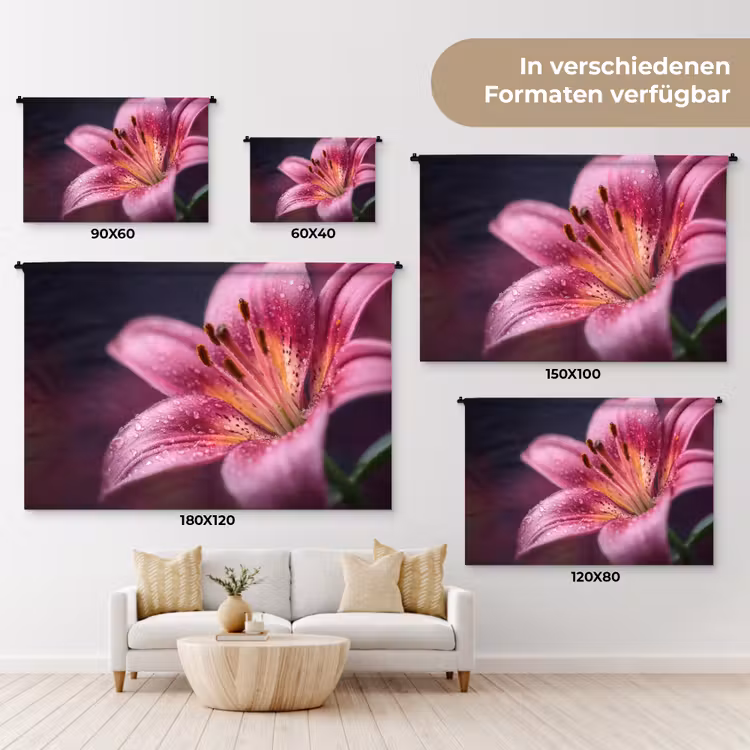 Roze - lelie - Dauwdruppels Wandkleed katoen klein -tsfeer8_DE