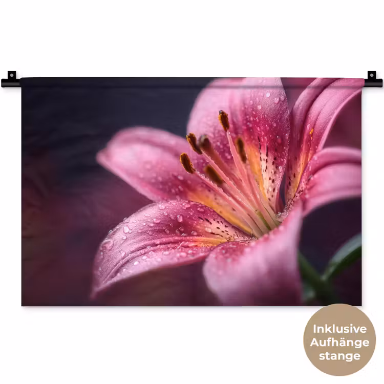Roze - lelie - Dauwdruppels Wandkleed katoen klein -t3d_DE
