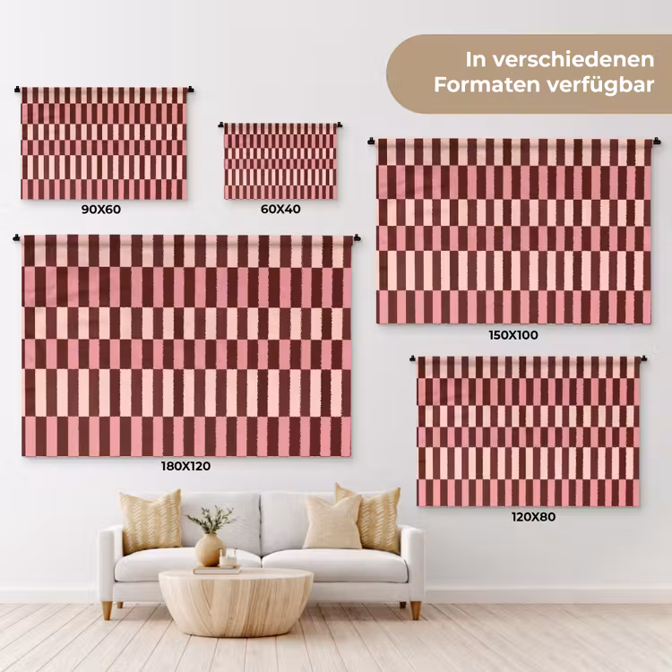 Roze - Rood - Blokjes Wandkleed katoen klein 269 -tsfeer8_DE
