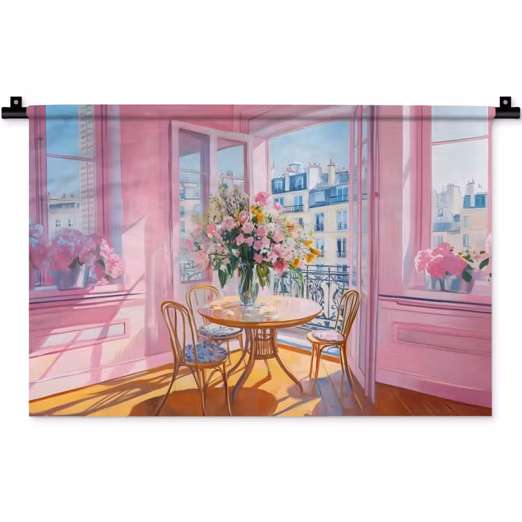 Pink - City - Bloemen Wandkleed katoen klein -zz3d