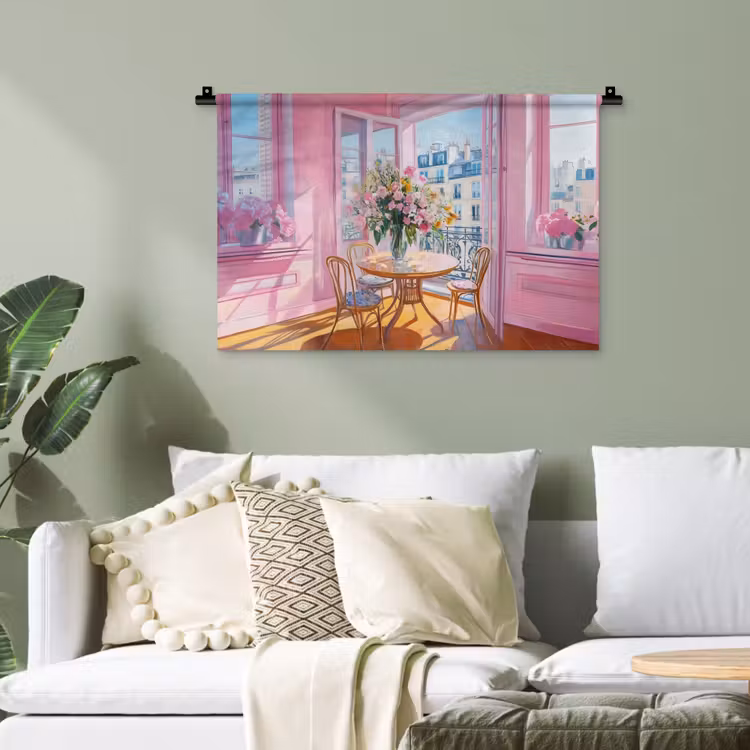 Pink - City - Bloemen Wandkleed katoen klein -sfeer7