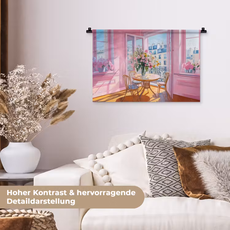 Pink - City - Bloemen Wandkleed katoen klein -tsfeer1_DE